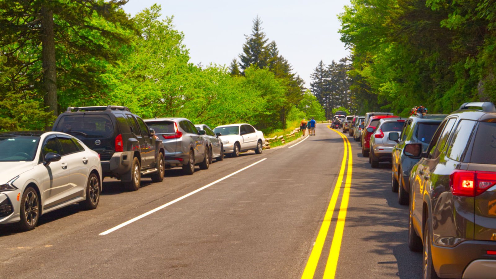 <p>Line at Kuwohi (formerly Clingmans Dome) in Great Smoky Mountains National Park. Lines at national parks will likely continue to grow as there are fewer park rangers to operate entrance booths, campgrounds and visitor centers.</p>